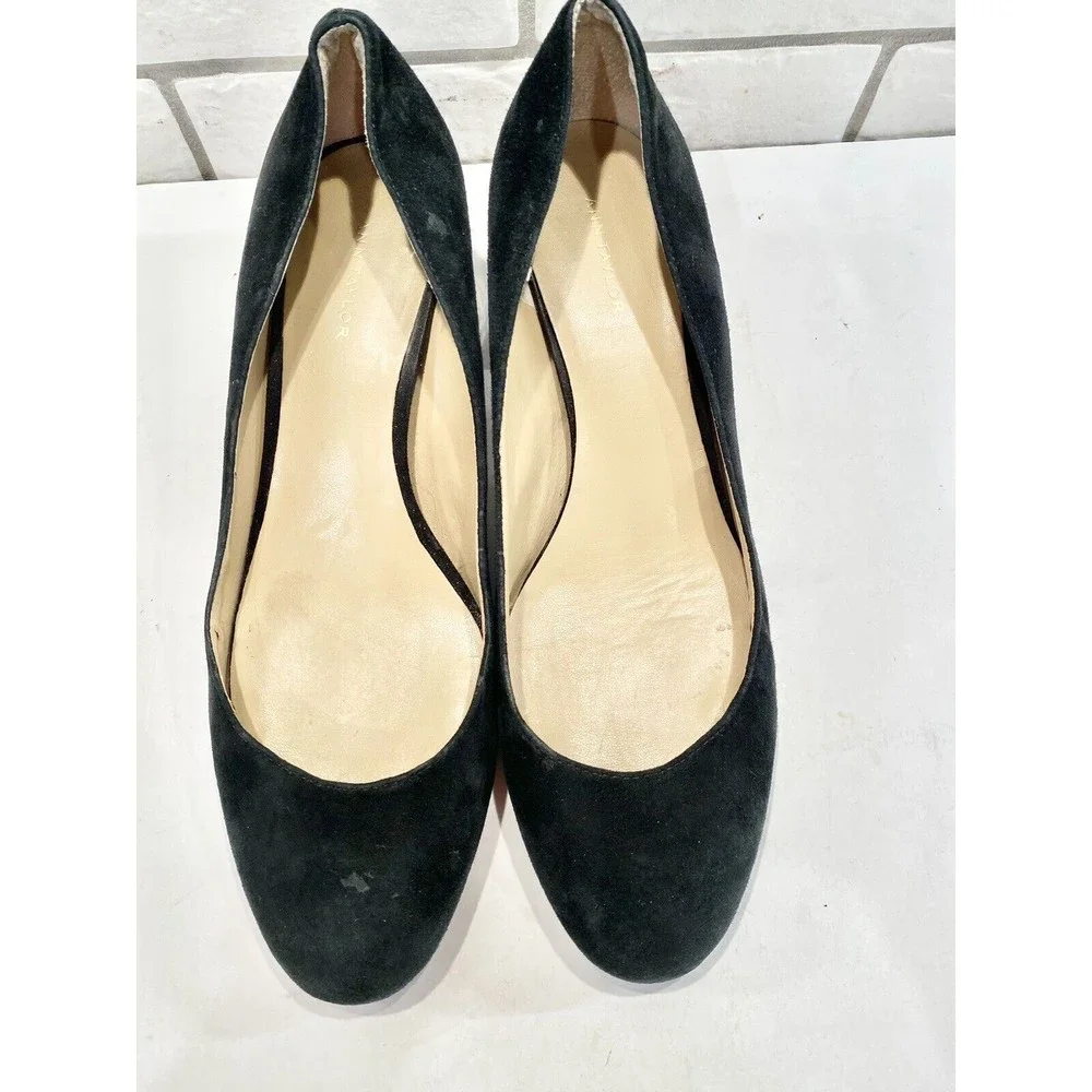 ANN TAYLOR 7.5M Black Suede Leopard Block Heel‎ Shoe Rounded Toe
